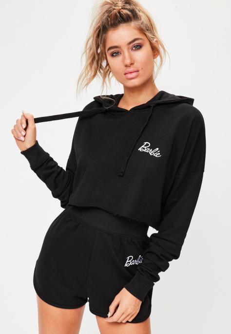 barbie-x-missguided-black-long-sleeve-cropped-hoody