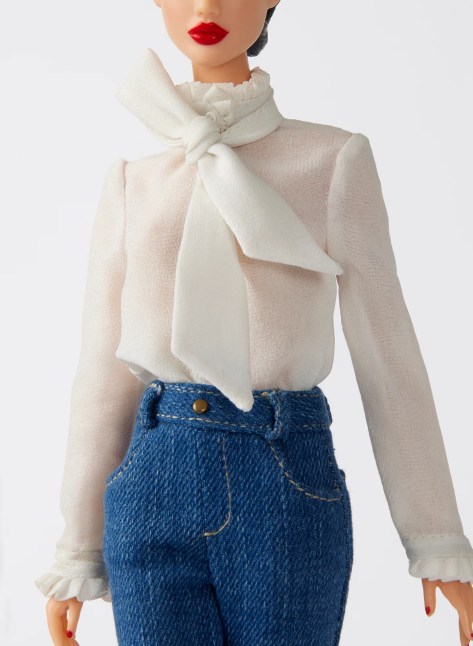 Defa Lucy: Off-White Chiffon Bow Long-Sleeve Blouse With Mini Ruffles